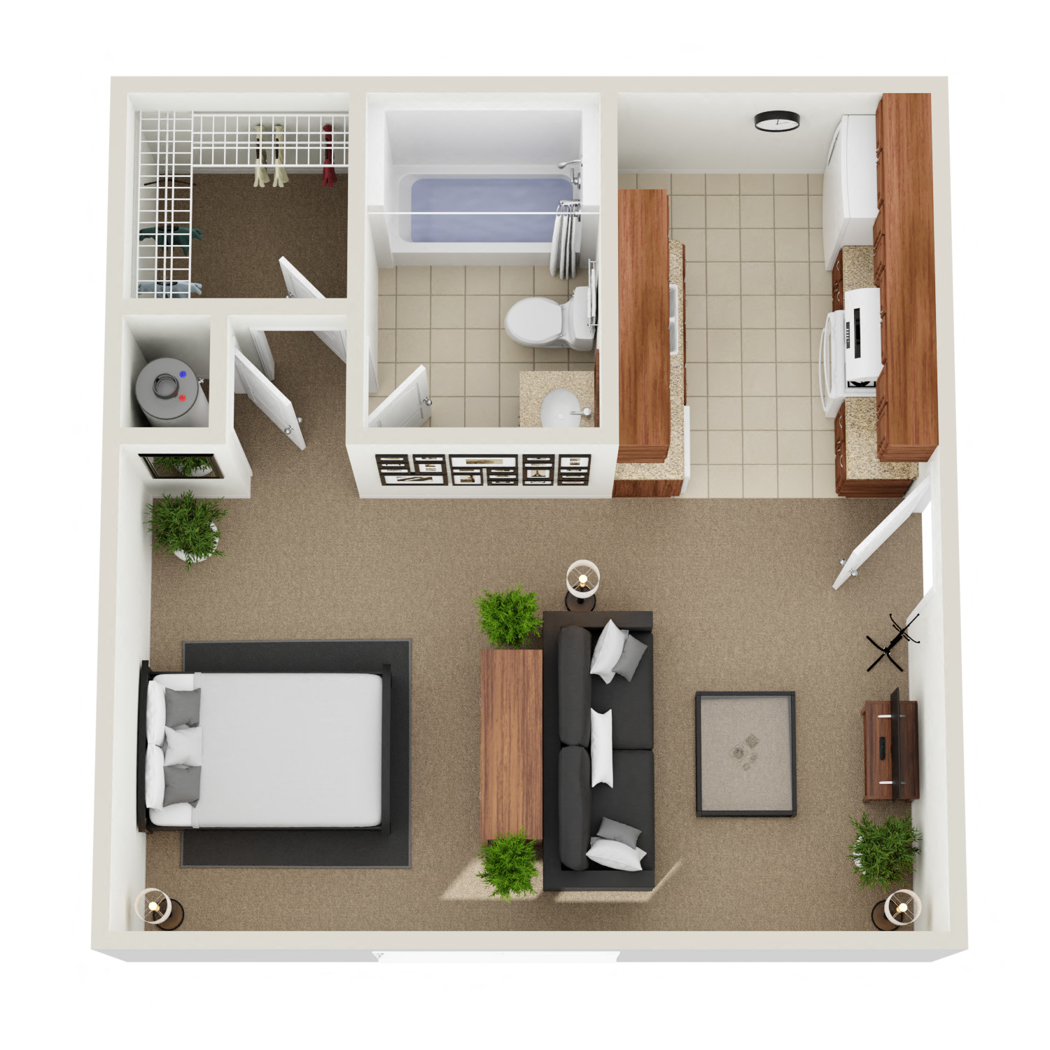 Floor plan for 1 bed, 1 bath, 396 sqft